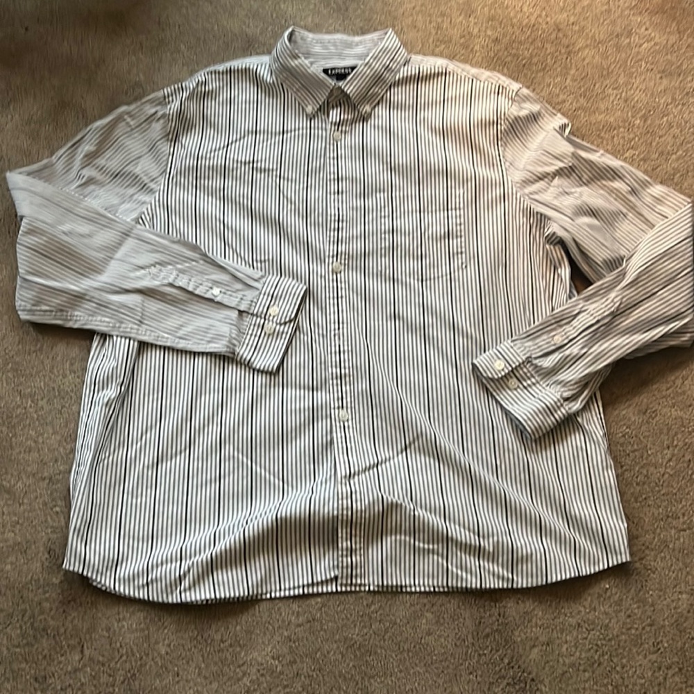 Express Button Down Shirt Grey Stripes XL
